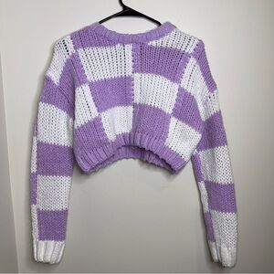 Purple and White Checkered Women's Sweater